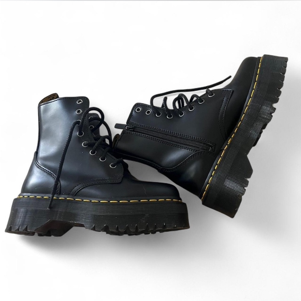 Dr. Martens Black Leather Platform Boots with Zipper